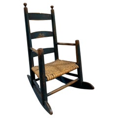 19thc Original Blue Painted Childs Rocker