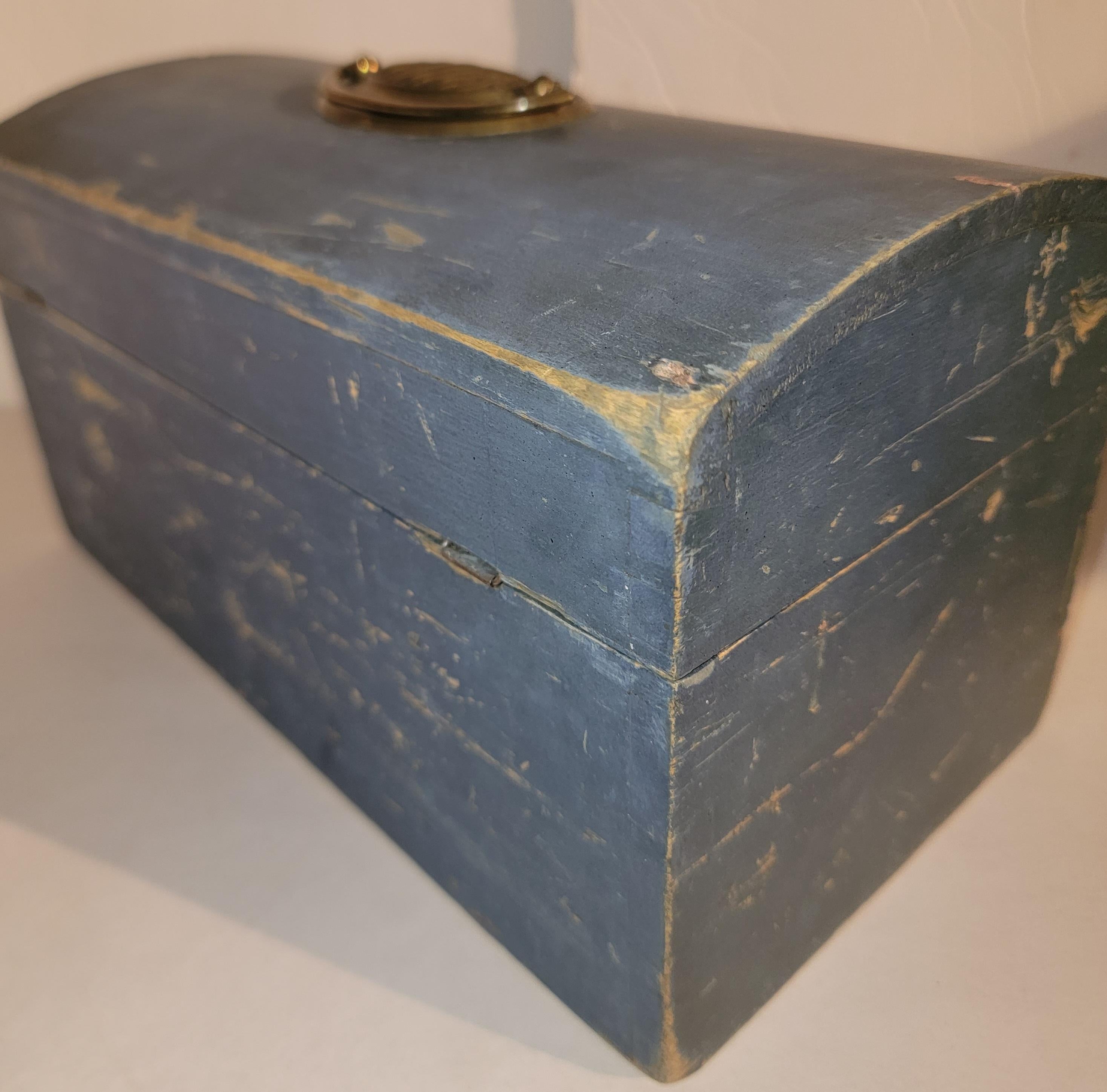 Adirondack 19thc Original Blue Painted Document Box From New England For Sale