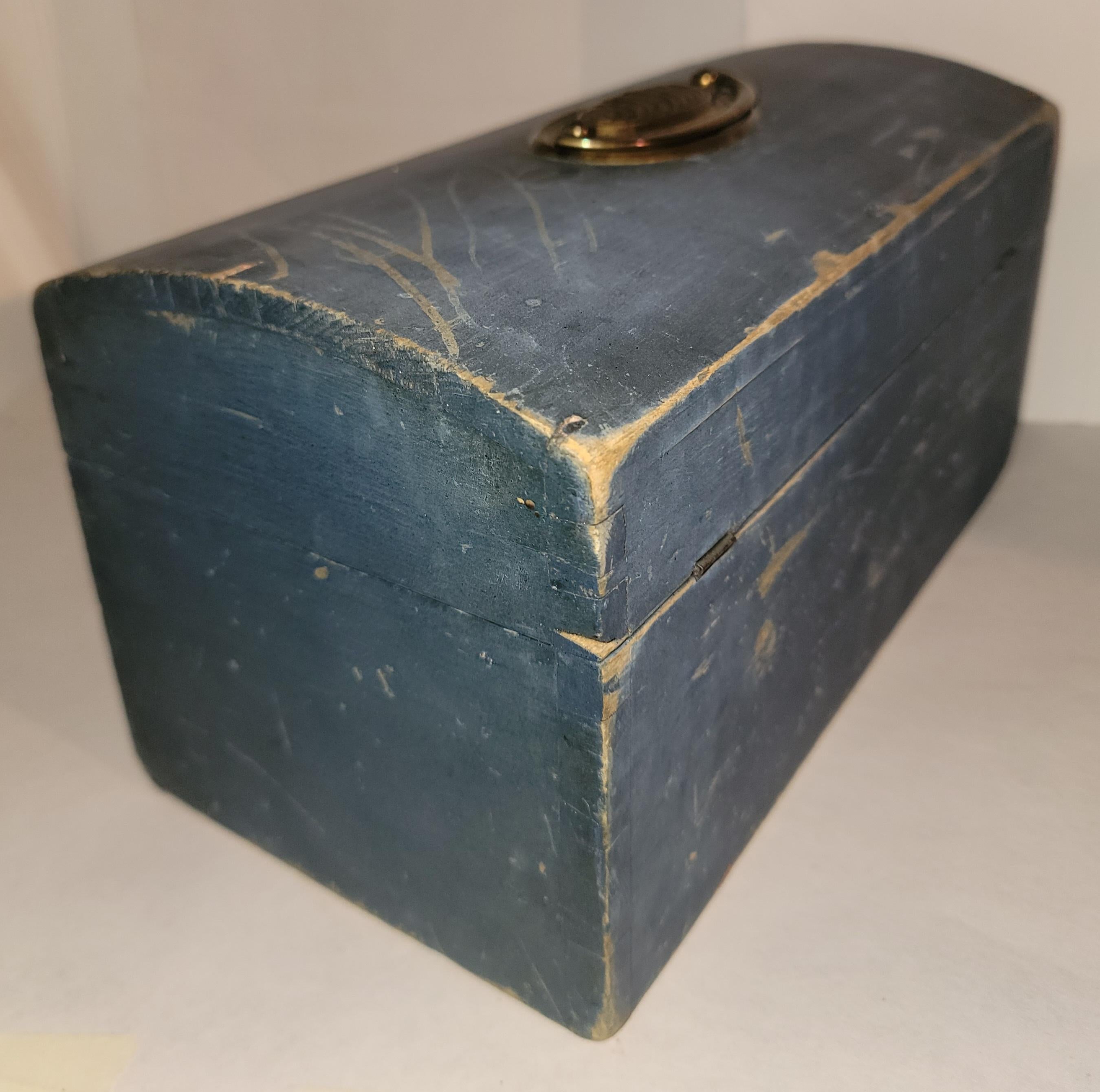 American 19thc Original Blue Painted Document Box From New England For Sale
