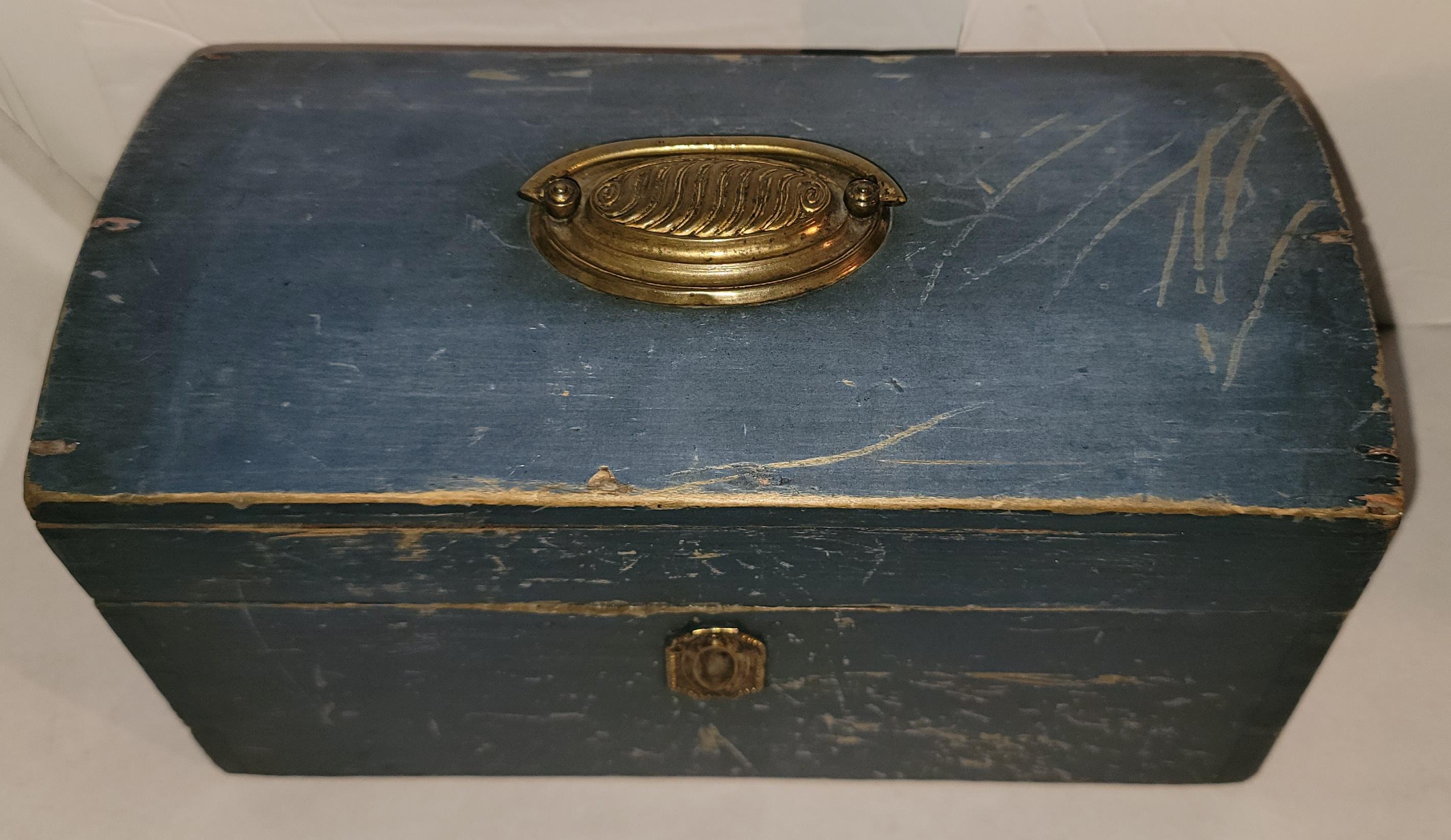 19th Century 19thc Original Blue Painted Document Box From New England For Sale