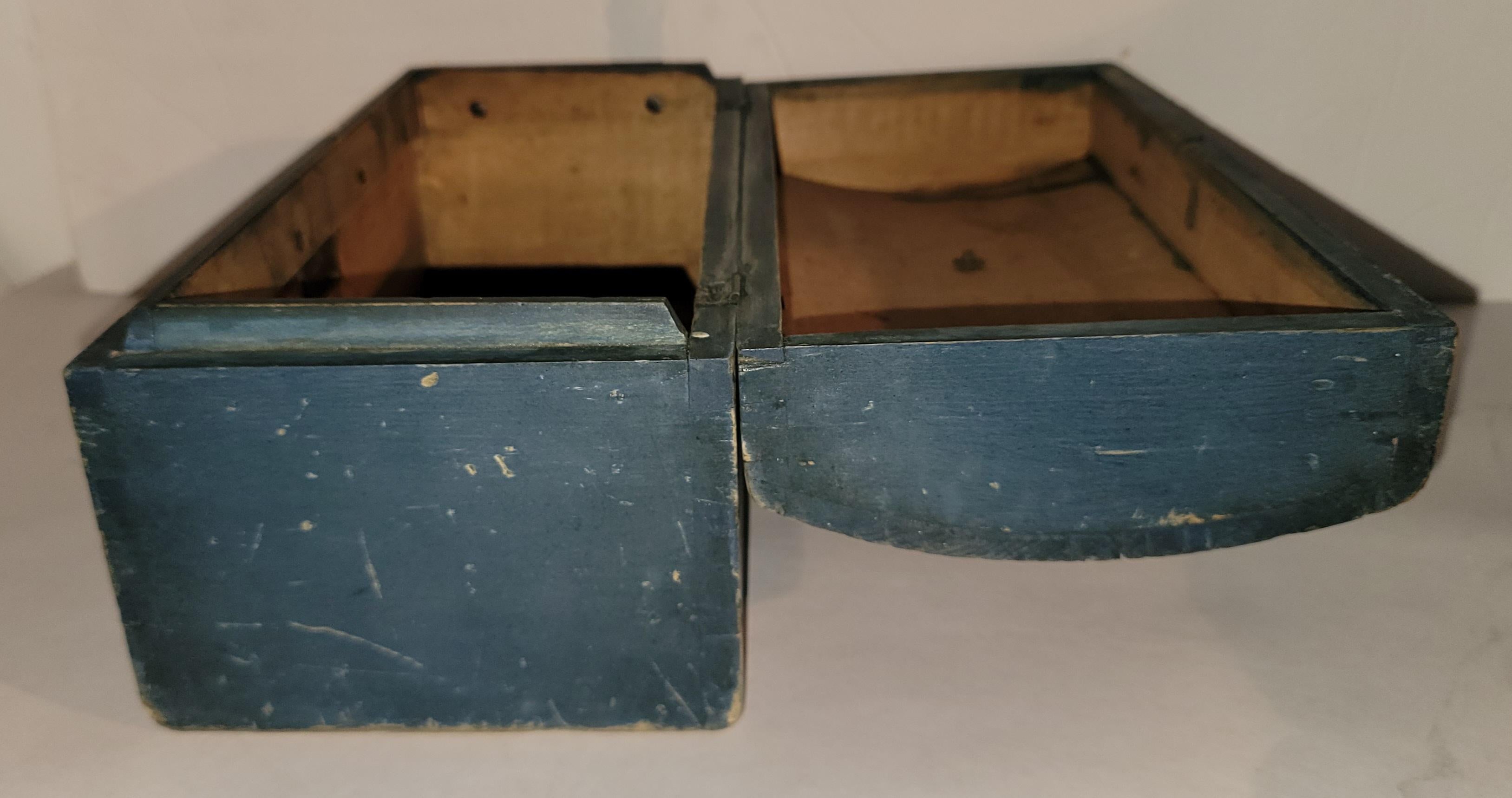 Wood 19thc Original Blue Painted Document Box From New England For Sale