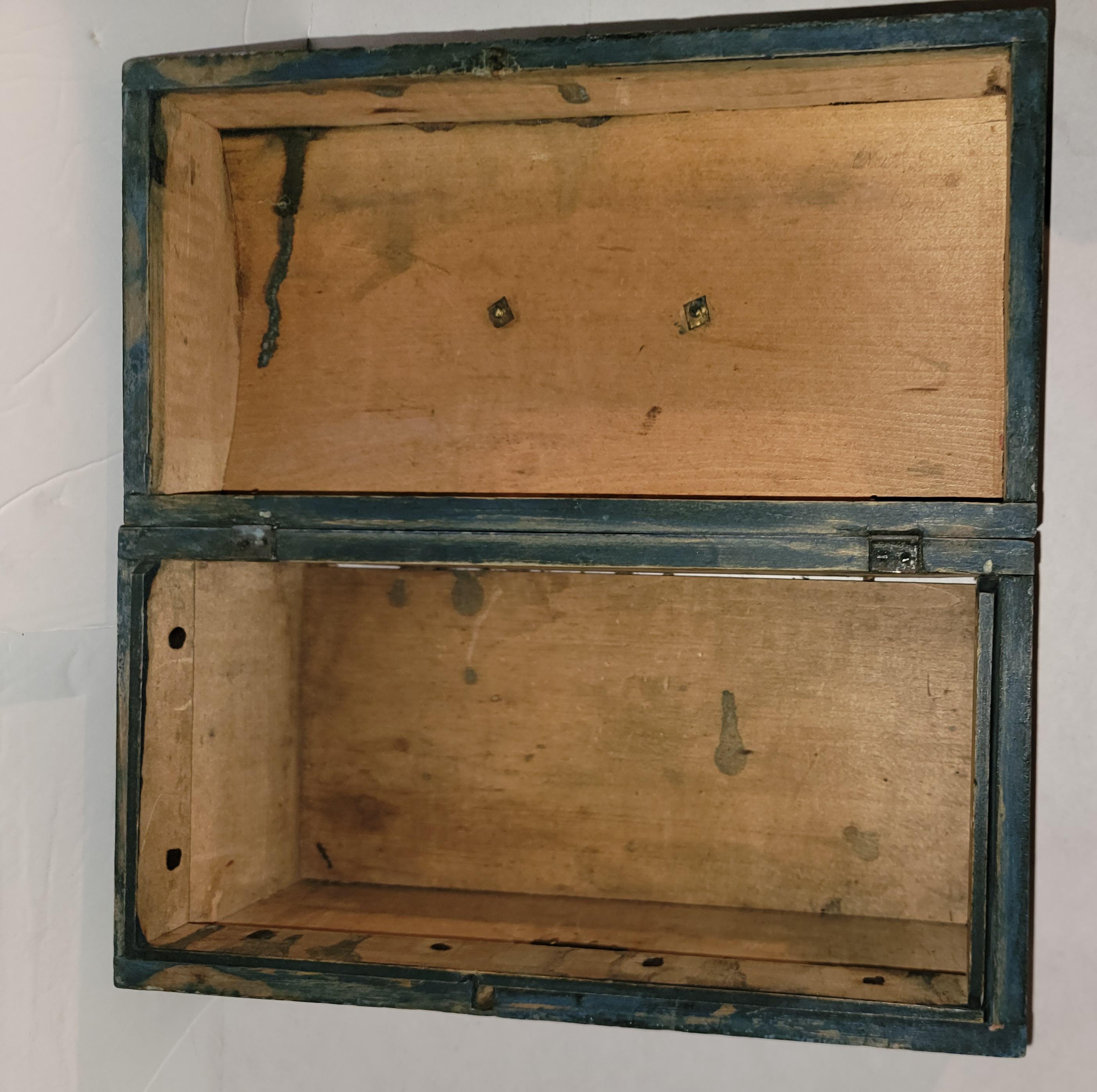 19thc Original Blue Painted Document Box From New England For Sale 1