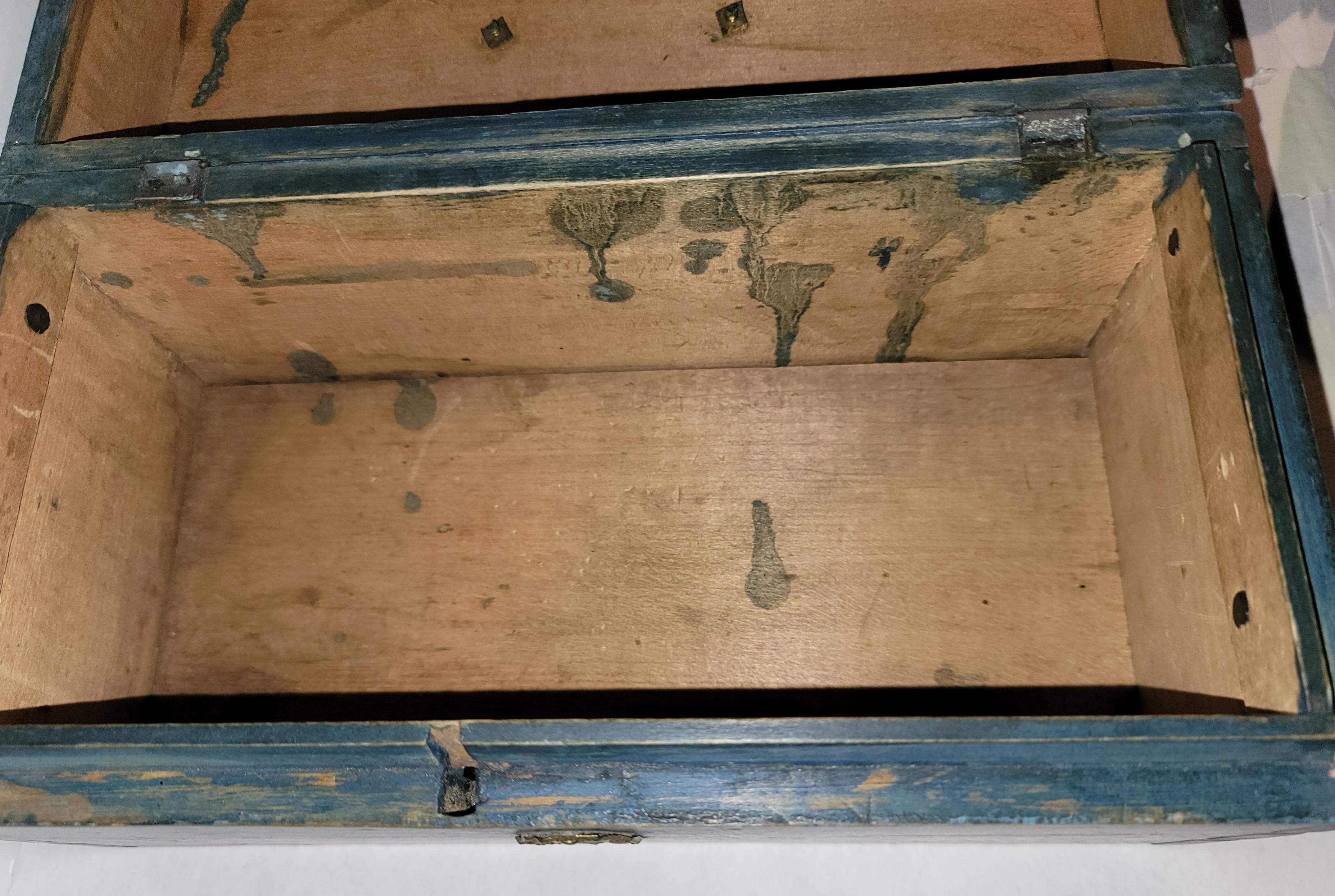 19thc Original Blue Painted Document Box From New England For Sale 2