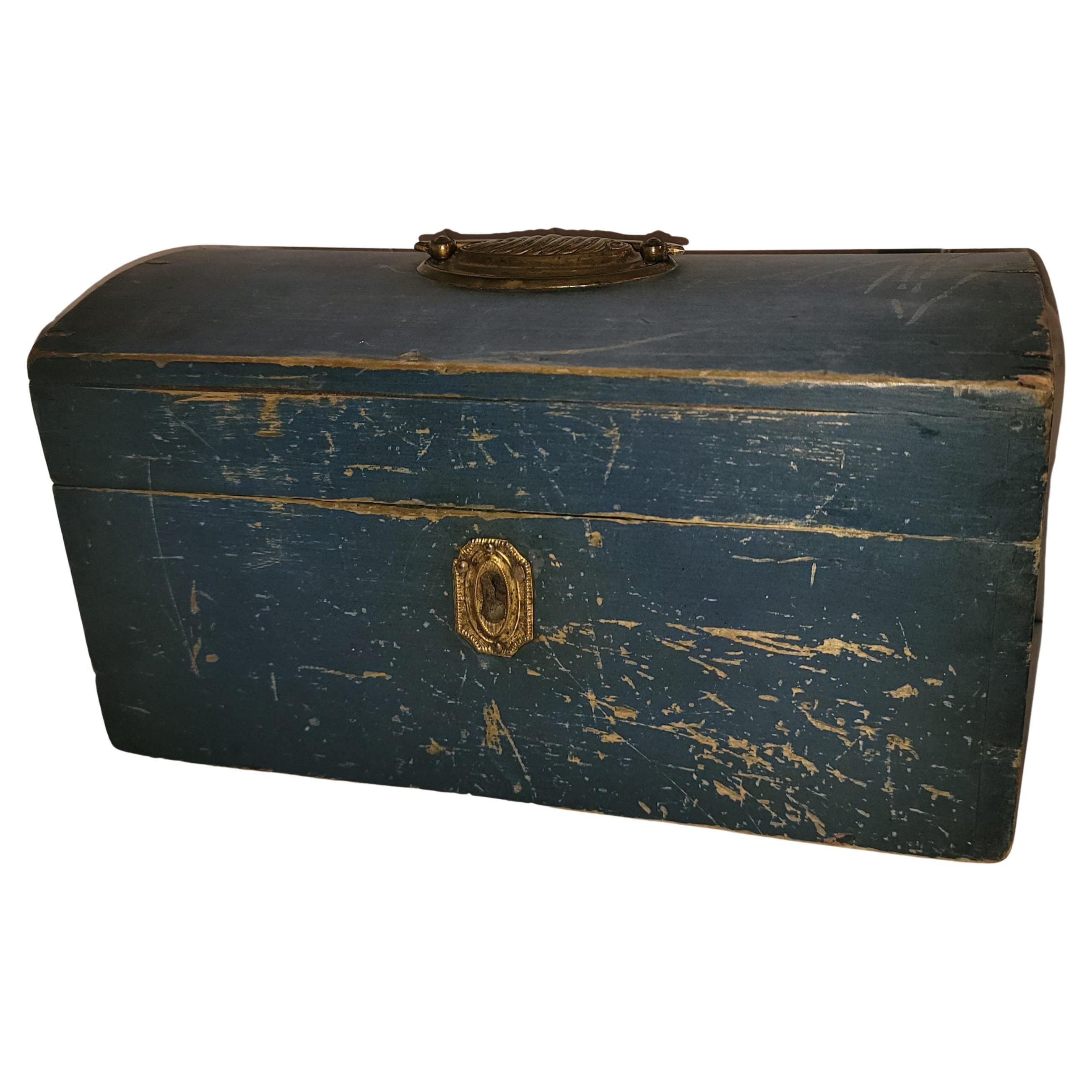 19thc Original Blue Painted Document Box From New England