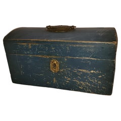 19thc Original Blue Painted Document Box From New England