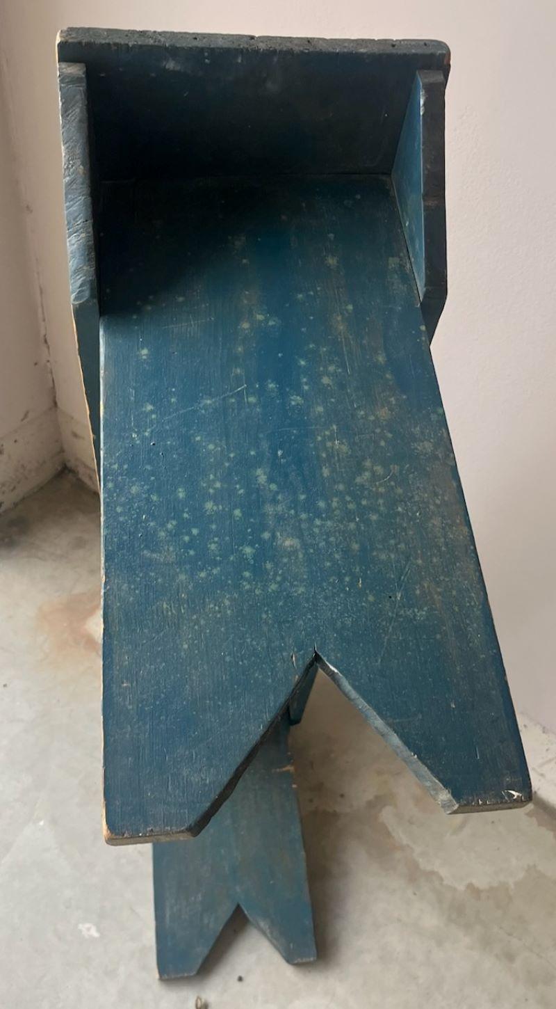 Hand-Crafted 19Thc Original Blue Painted Farm House Bench