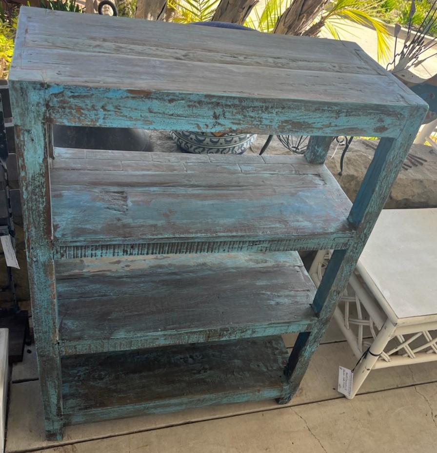 American 19Thc Original Blue Painted  Folky Bucket Bench / Shelf For Sale