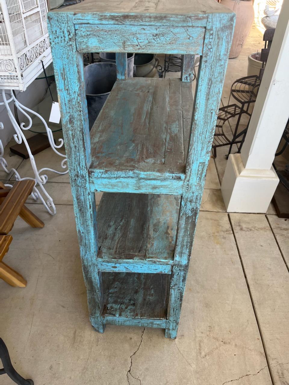 Hand-Painted 19Thc Original Blue Painted  Folky Bucket Bench / Shelf For Sale