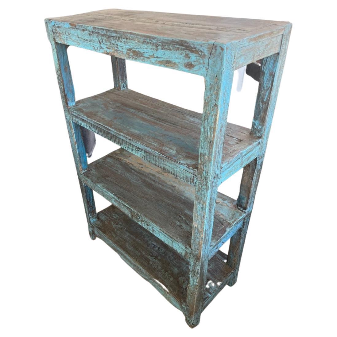 19Thc Original Blue Painted  Folky Bucket Bench / Shelf