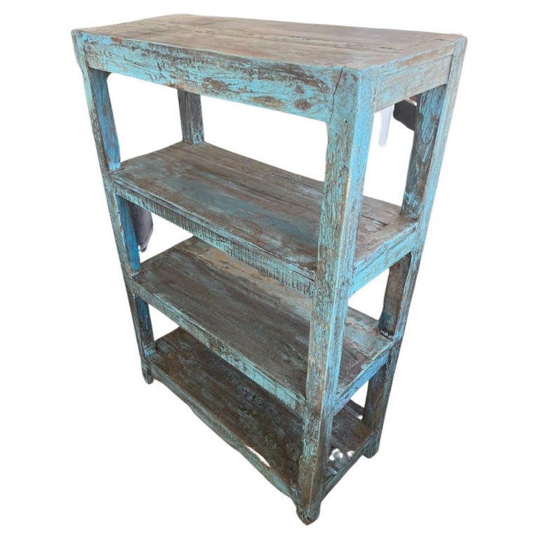 19Thc Original Blue Painted Folky Bucket Bench / Shelf For Sale at 1stDibs