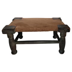 19Thc Original Blue Painted Foot Stool