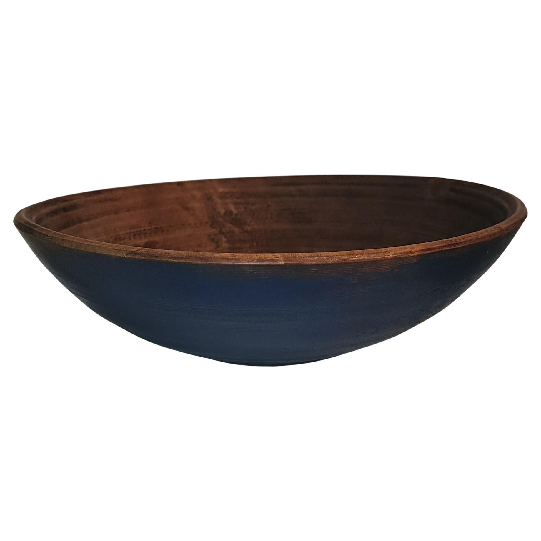 19Thc Original blue painted hand carved or turned wooden bowl.this bowl comes from New England and is in fine condition.
