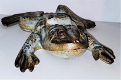 19Thc Original Blue Painted Iron Frog
