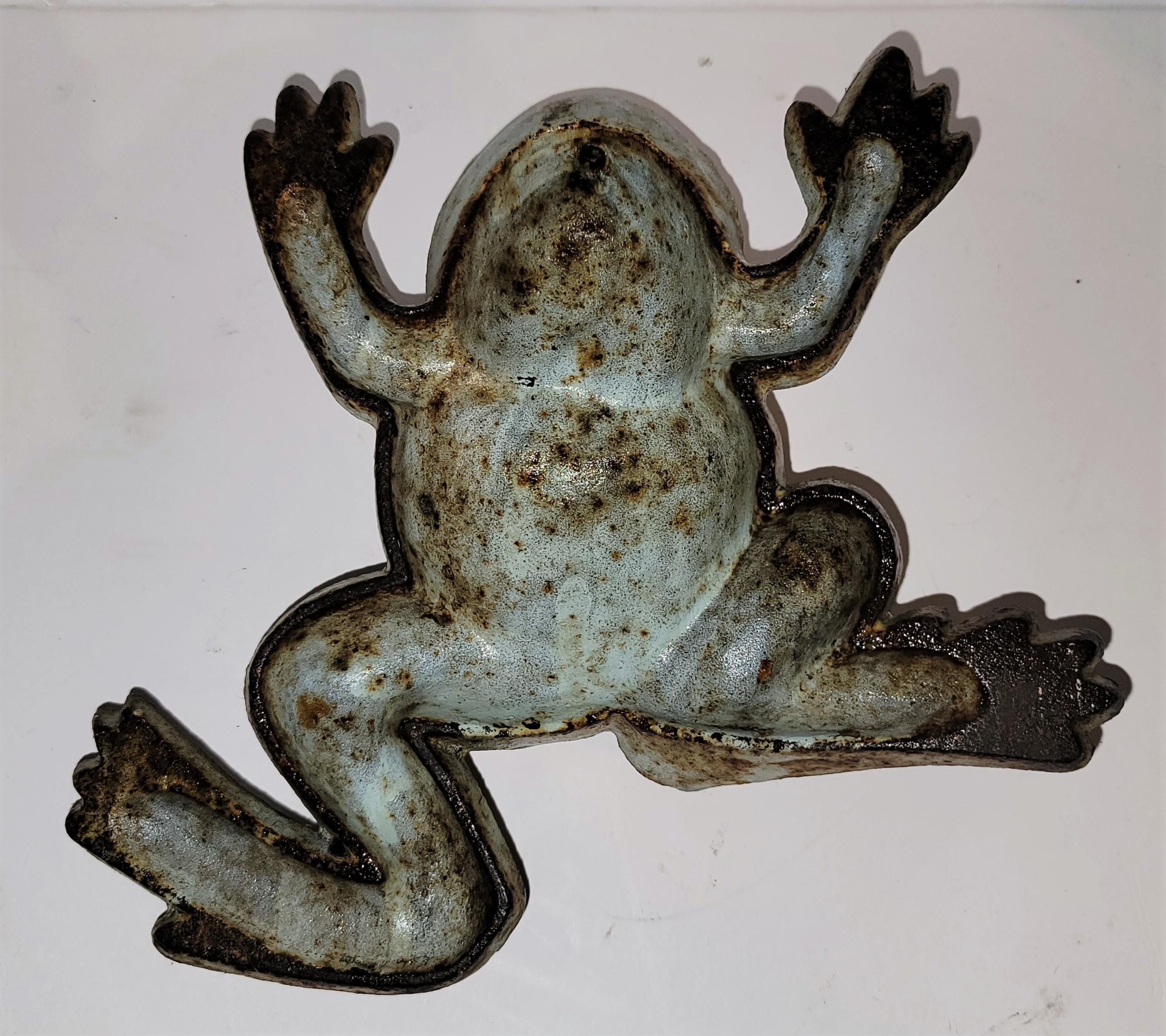 19Thc Original Blue Painted Iron Frog In Good Condition For Sale In Los Angeles, CA