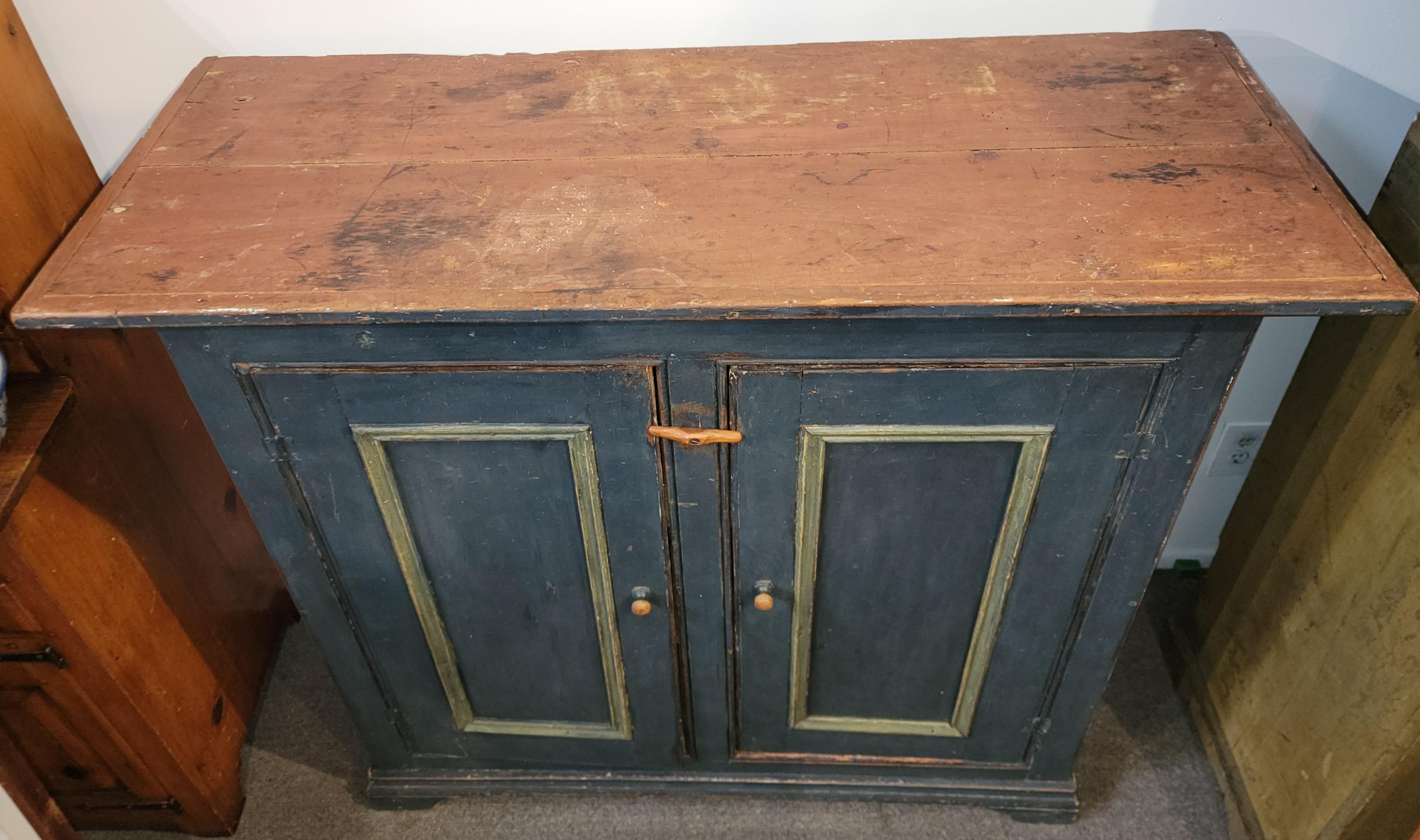 19Thc Original Blue Painted Jelly Cupboard Hutch 1