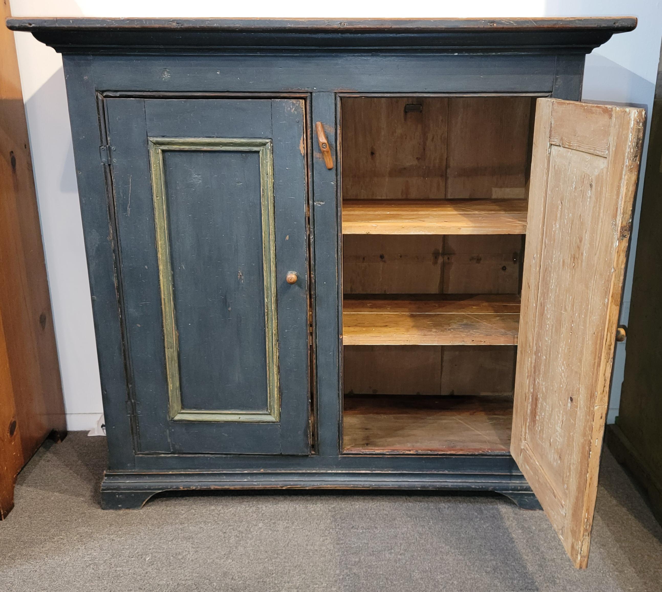 American 19Thc Original Blue Painted Jelly Cupboard Hutch