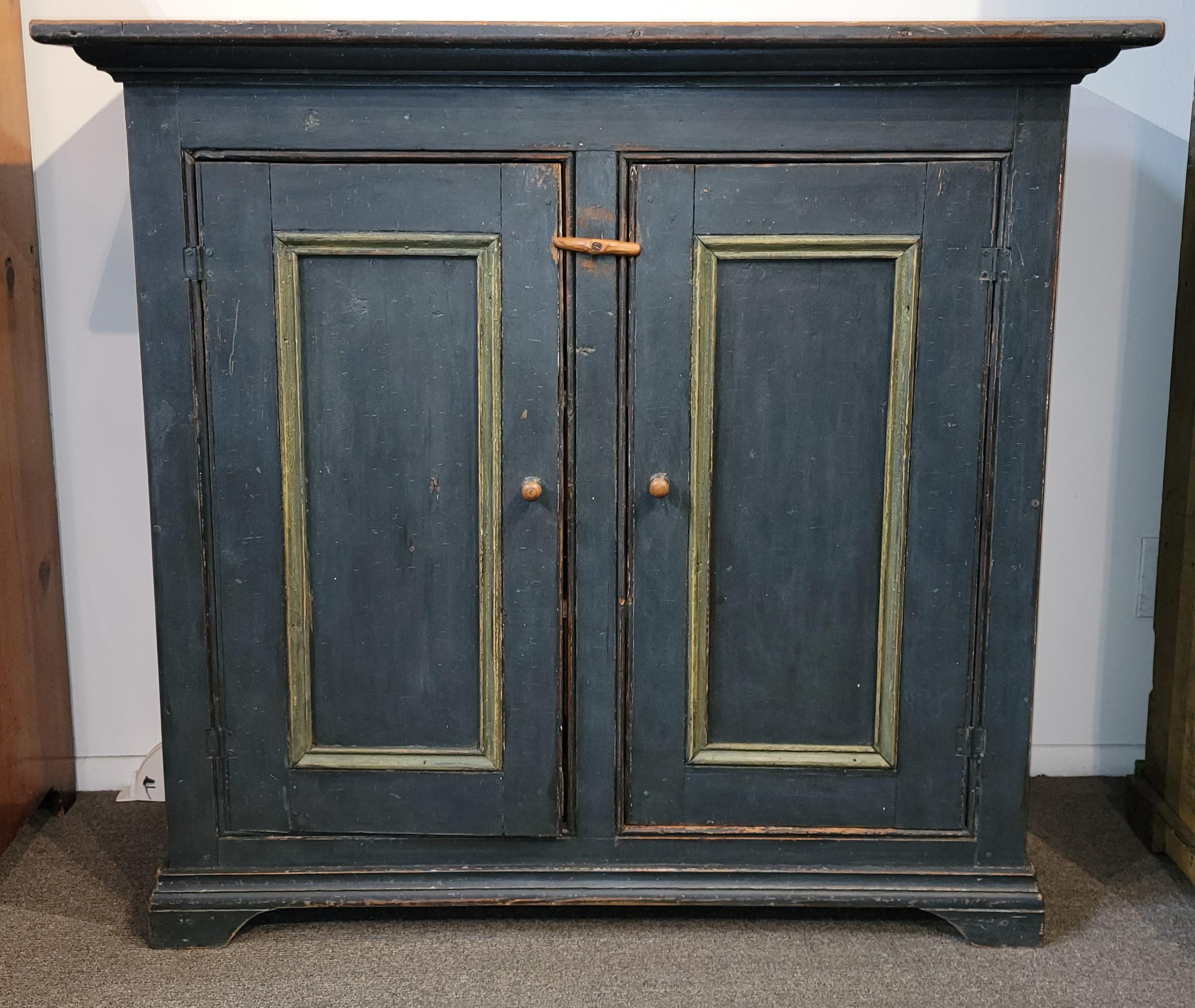 19th Century 19Thc Original Blue Painted Jelly Cupboard Hutch