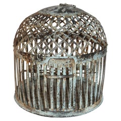 19Thc Original Blue Painted Metal Bird Cage