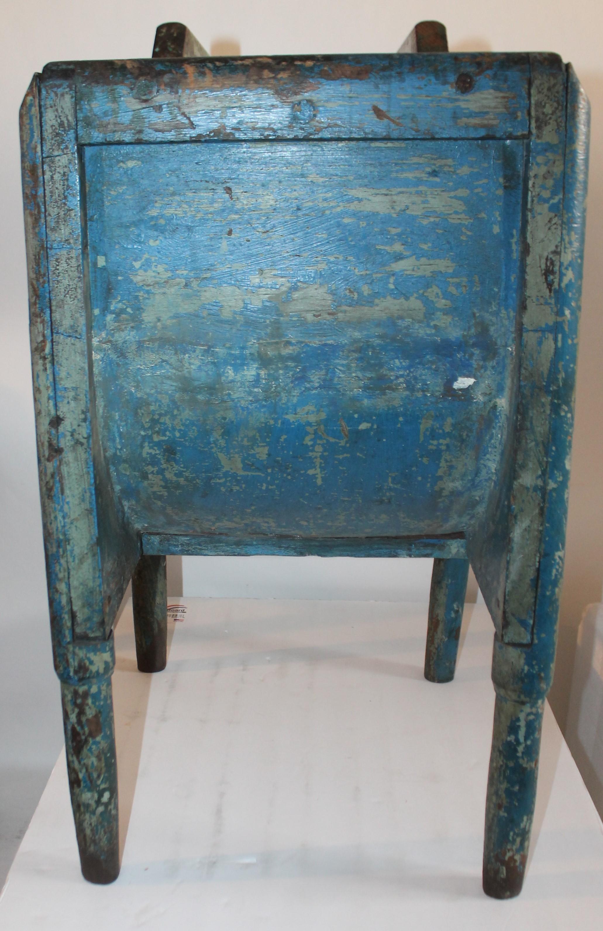 Hand-Crafted 19th Century Original Blue Painted Side Table / Churn