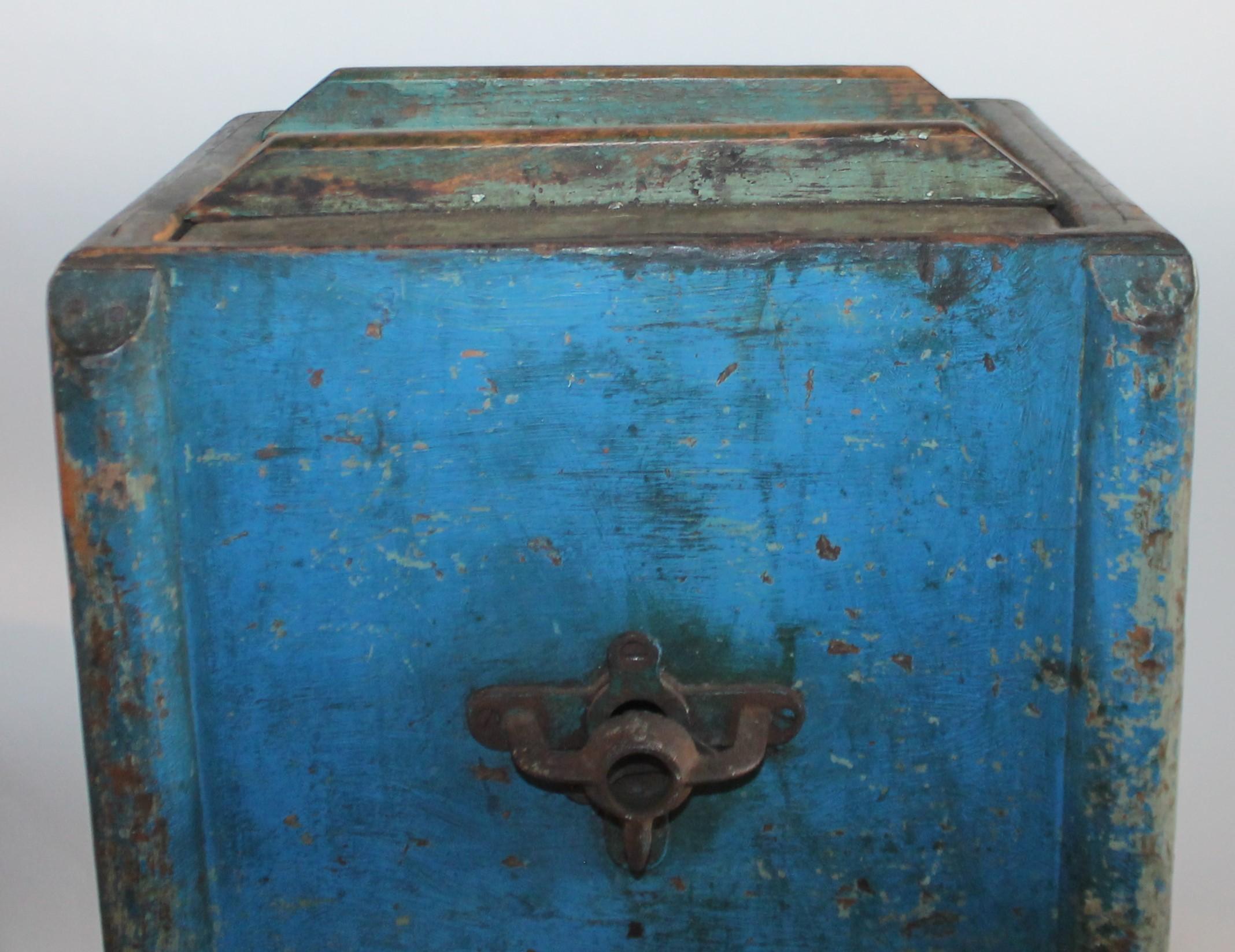 Wood 19th Century Original Blue Painted Side Table / Churn