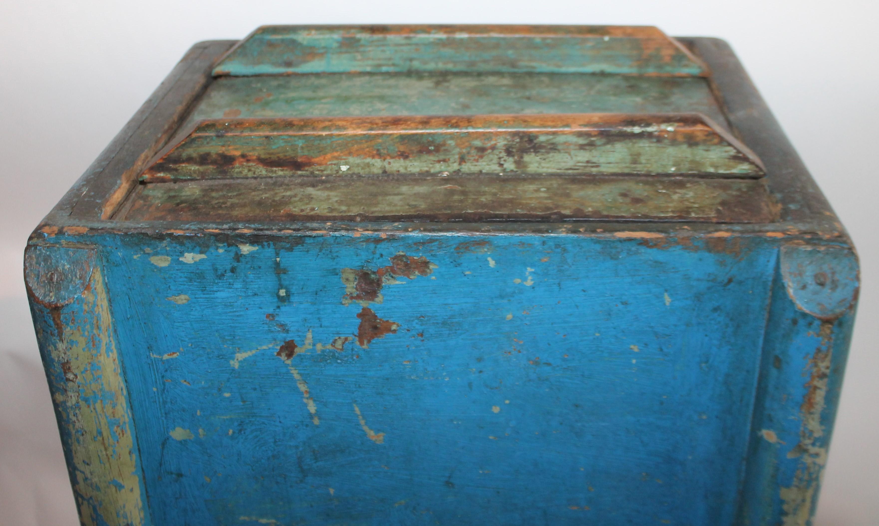 19th Century Original Blue Painted Side Table / Churn 3