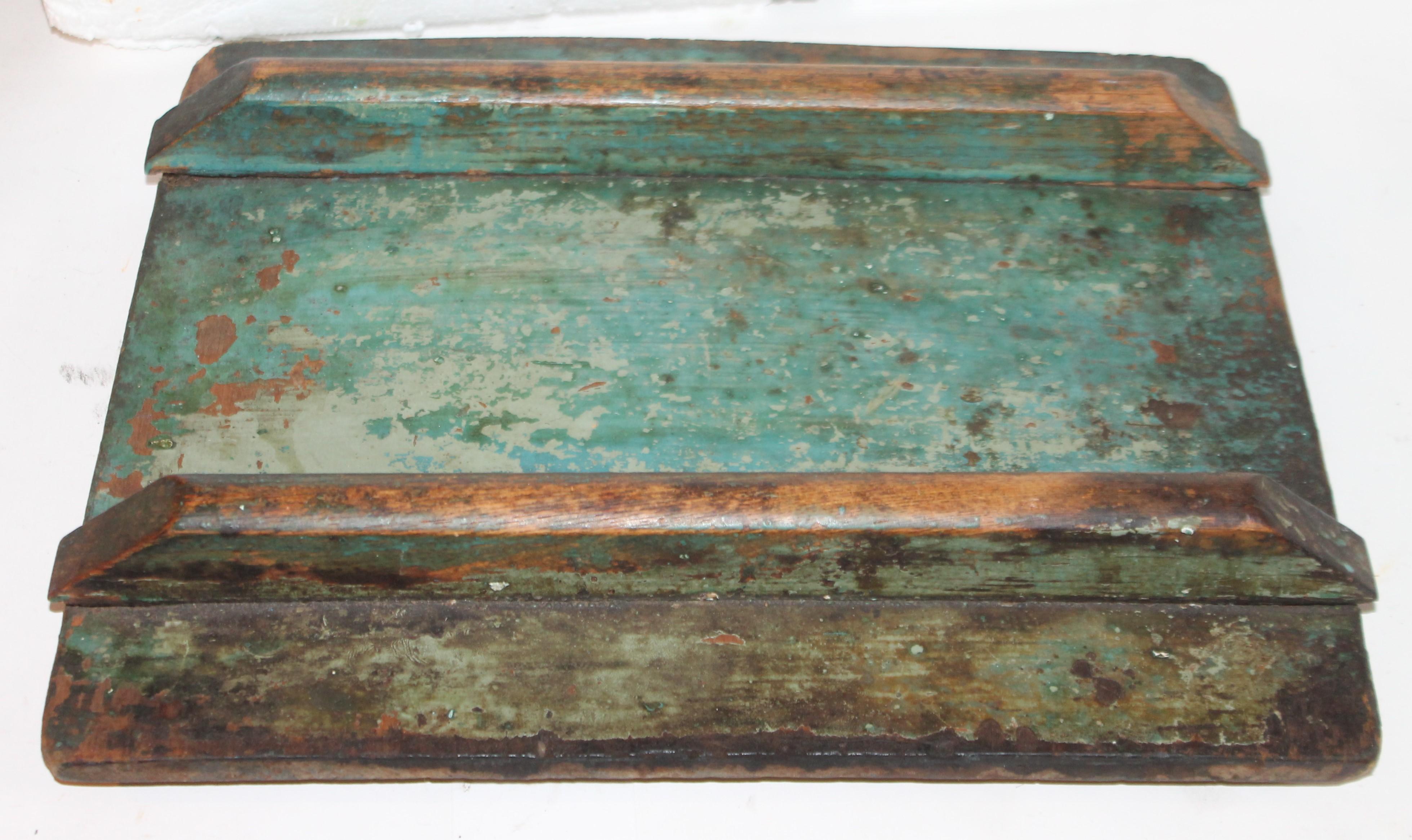 19th Century Original Blue Painted Side Table / Churn 4