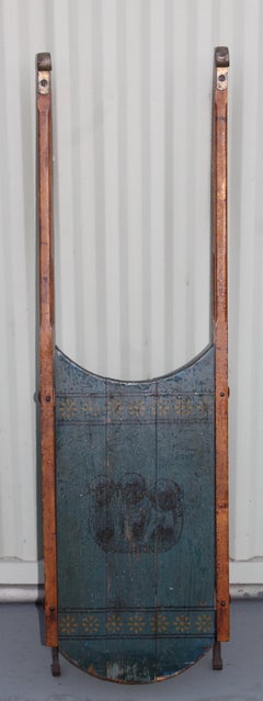 19th Century Original Blue Painted Sled with Pugs