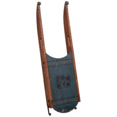 Antique 19th Century Original Blue Painted Sled with Pugs