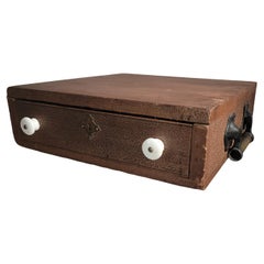 19Thc Original Brown Painted Box W/ Drawer & Handle