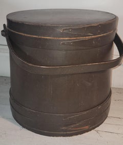 19thc Original Brown Painted Large Firkin / Bucket