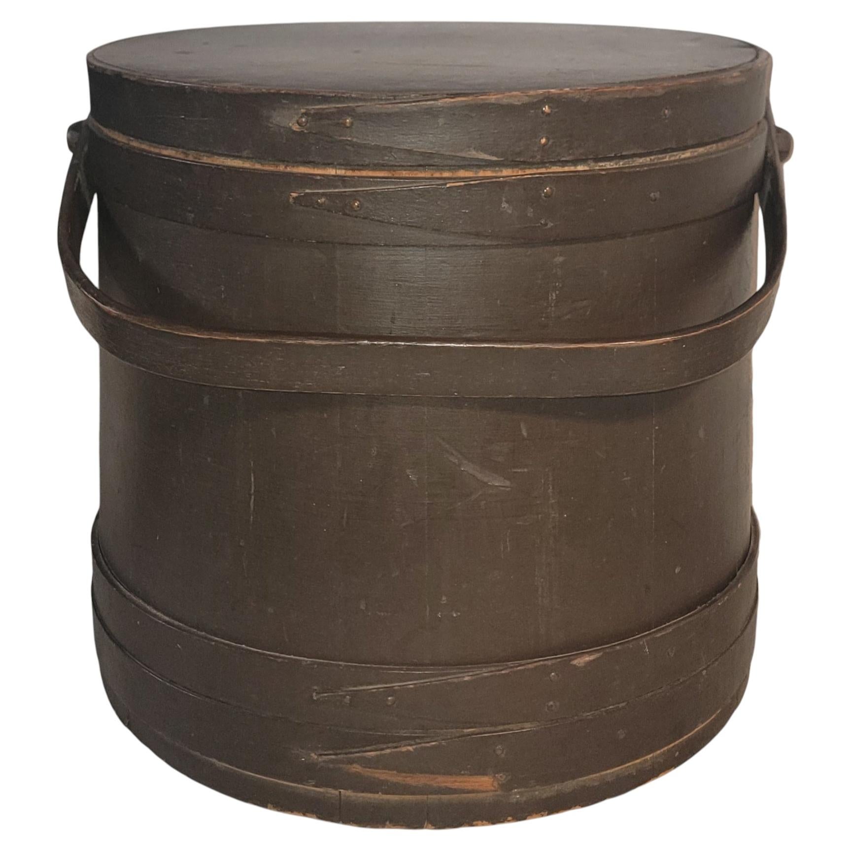 19thc Original Brown Painted Large Firkin / Bucket