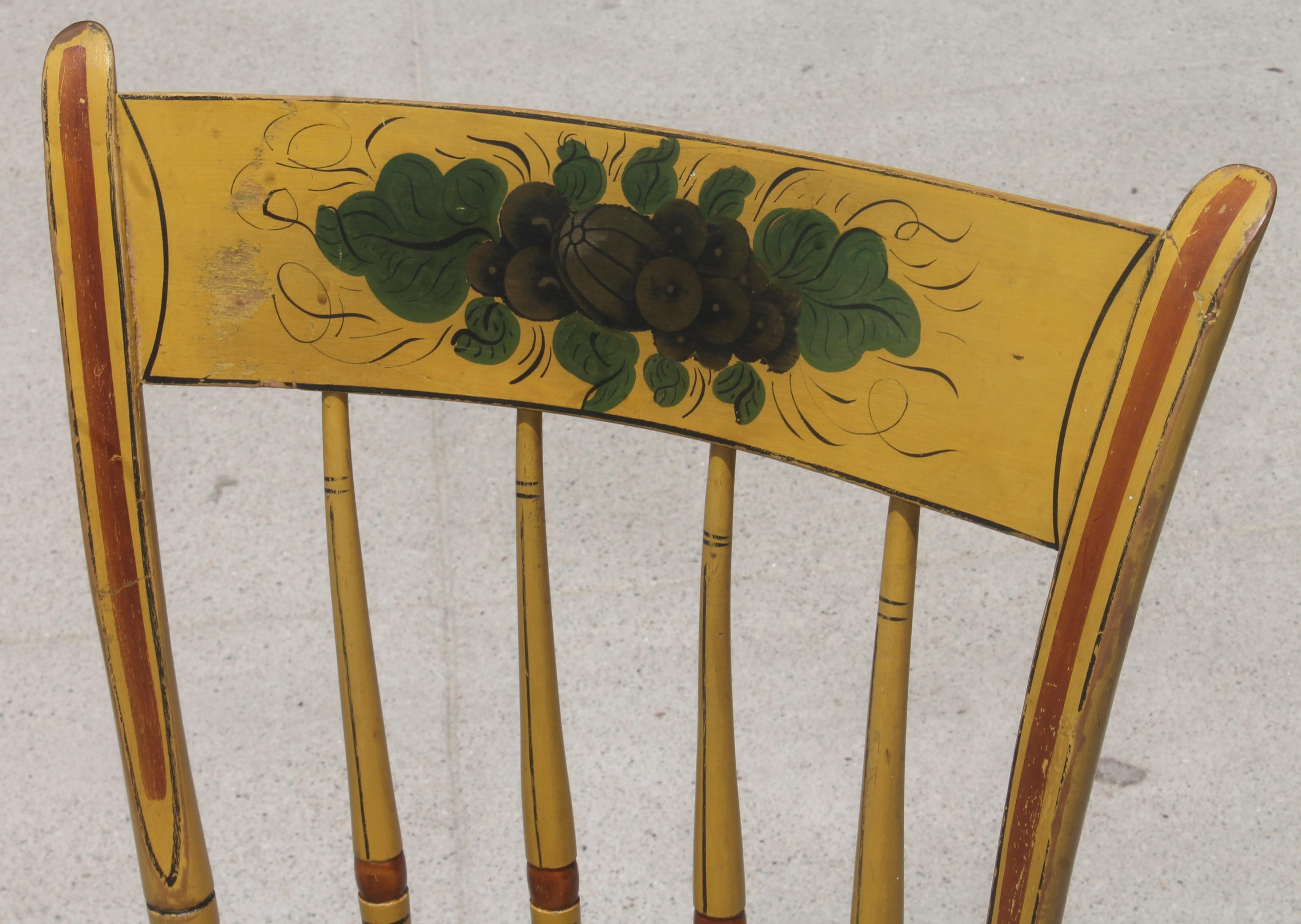 Pine 19thc Original Chrome Yellow New England Windsor Chairs, 6