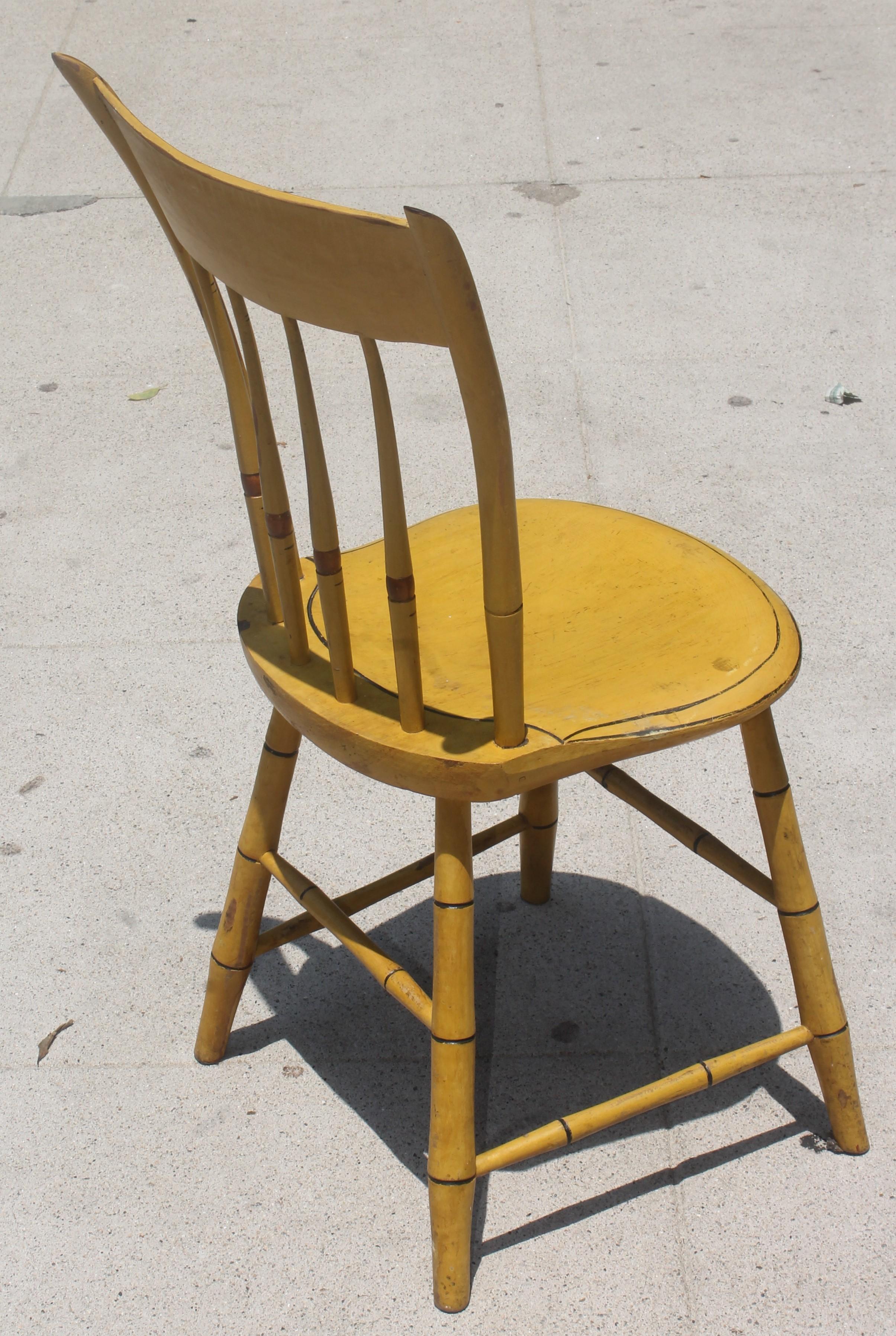 American 19thc Original Chrome Yellow New England Windsor Chairs, 6