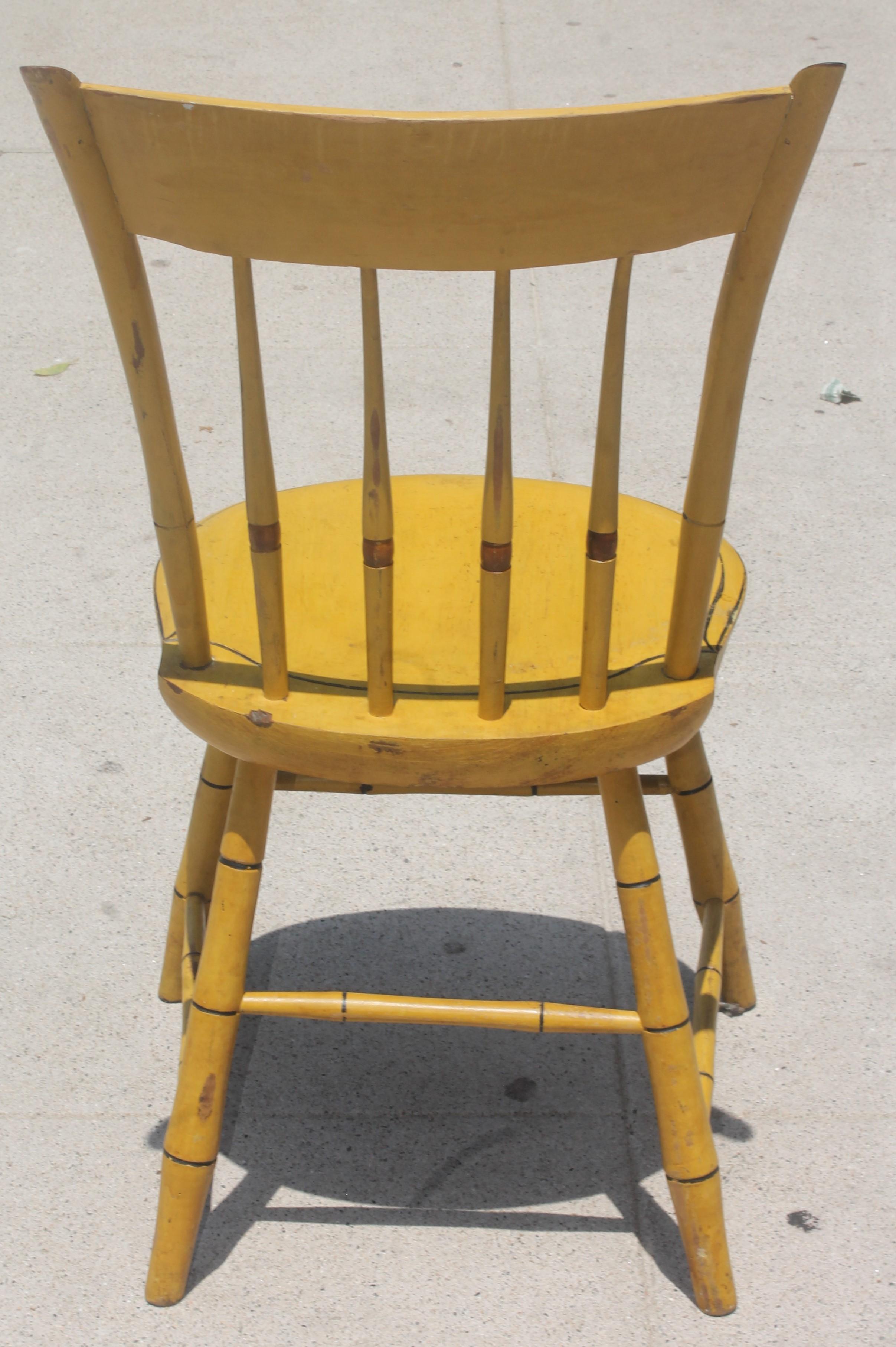 Hand-Painted 19thc Original Chrome Yellow New England Windsor Chairs, 6