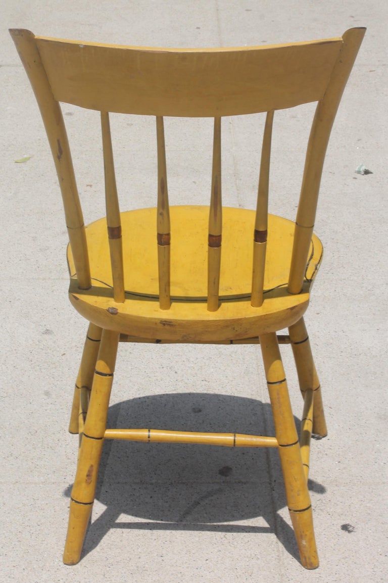 19th Century 19thc Original Chrome Yellow New England Windsor Chairs, 6 For Sale