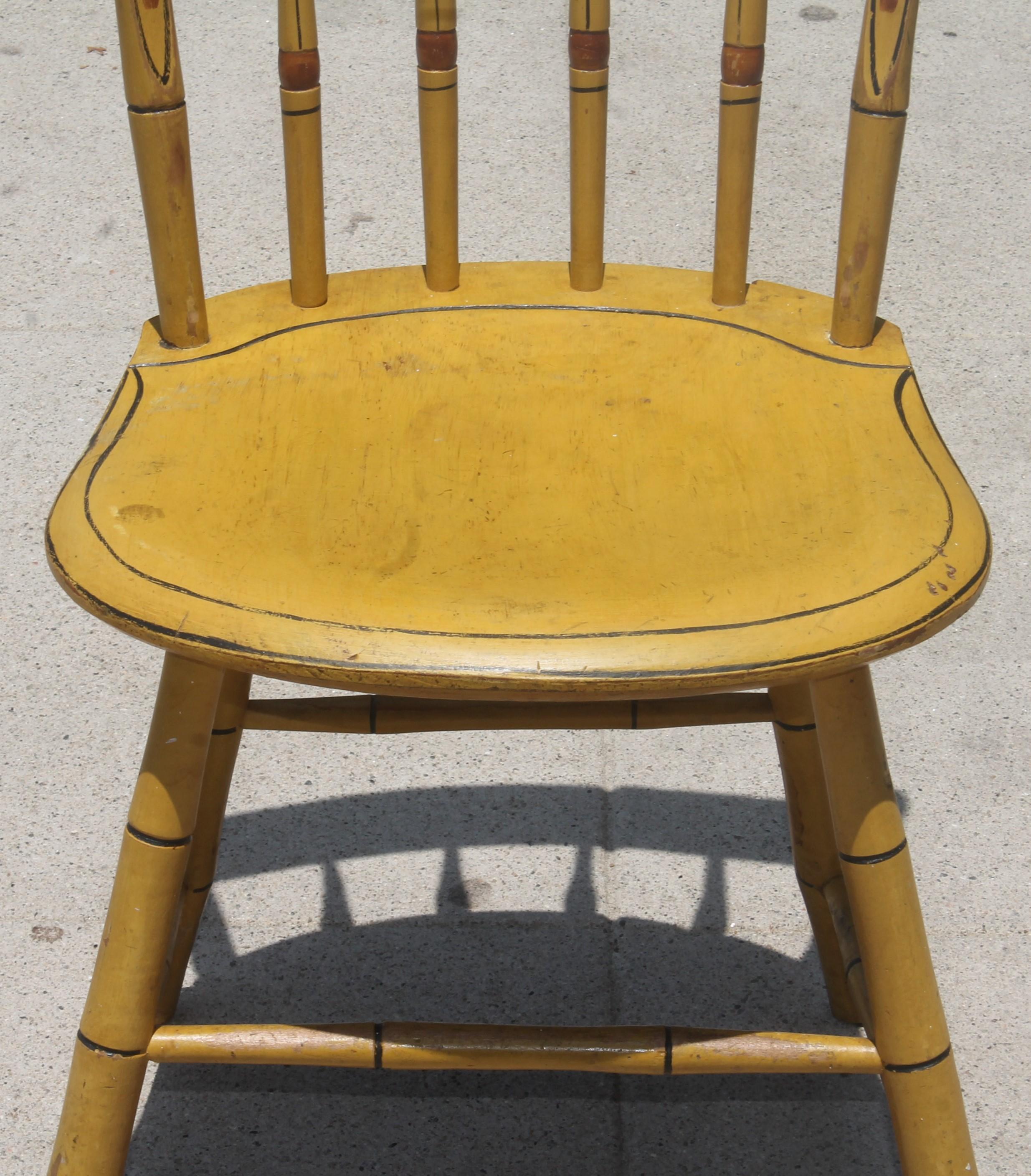 19thc Original Chrome Yellow New England Windsor Chairs, 6 In Good Condition In Los Angeles, CA