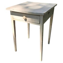 19Thc Original Cream Painted Side Table W/ Drawer