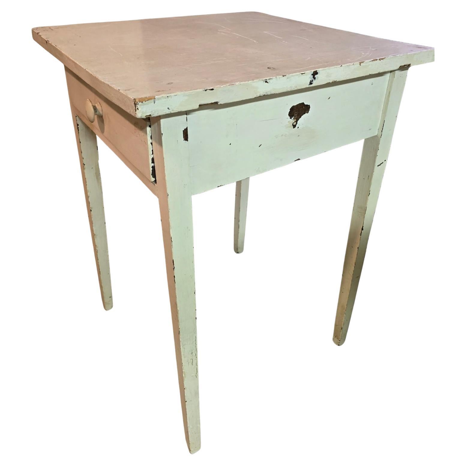 19Thc Original Cream Painted Side Table W/ Drawer For Sale