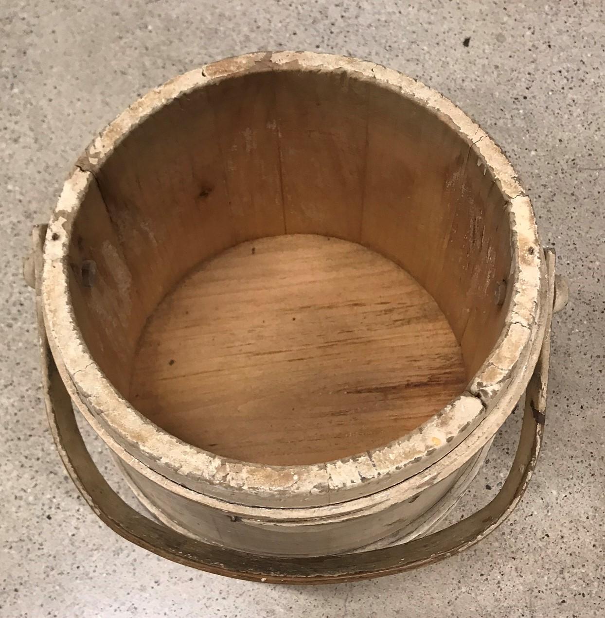 Country 19th Century Original Creme Painted Bucket with Original Lid