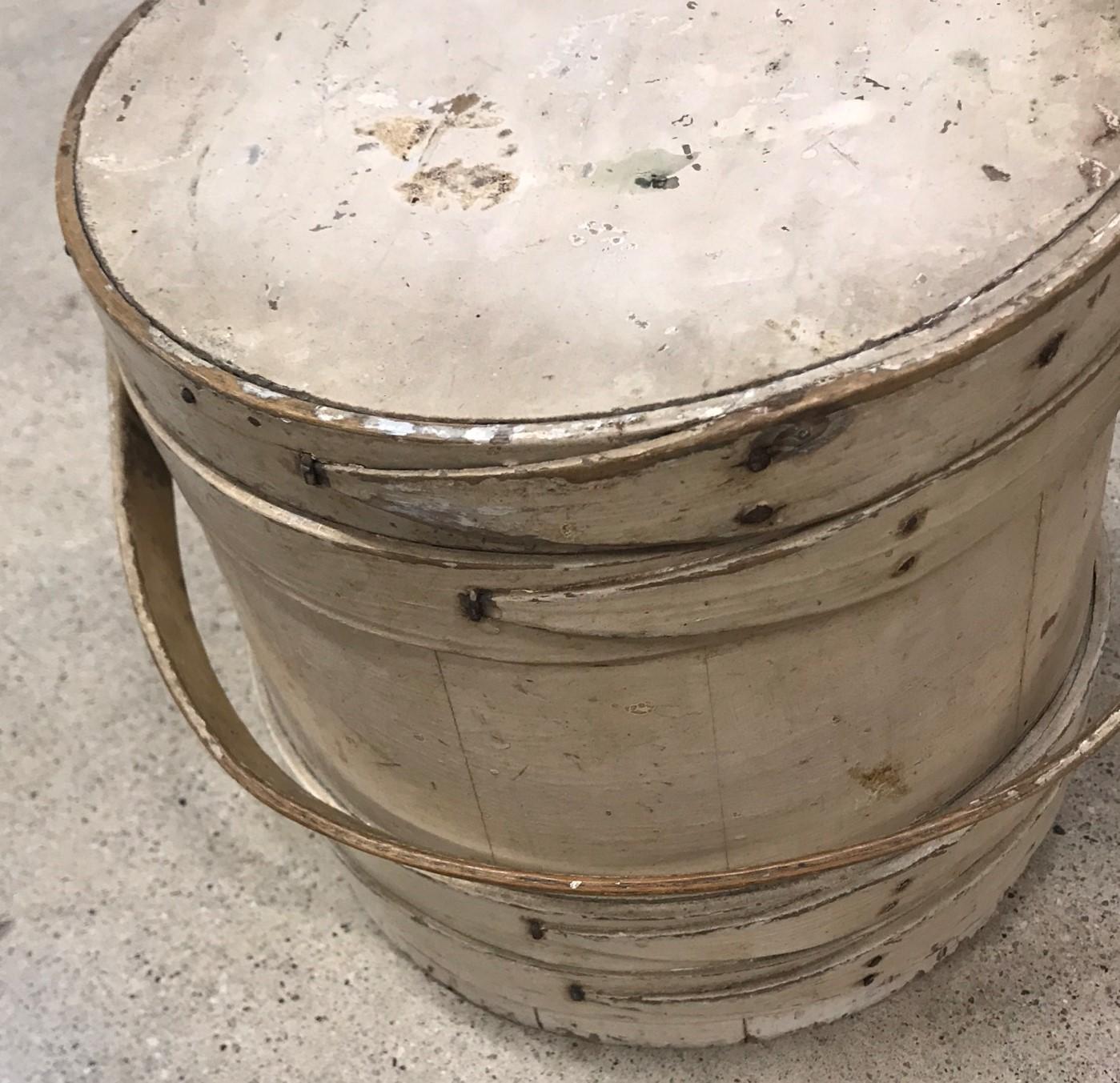 American 19th Century Original Creme Painted Bucket with Original Lid