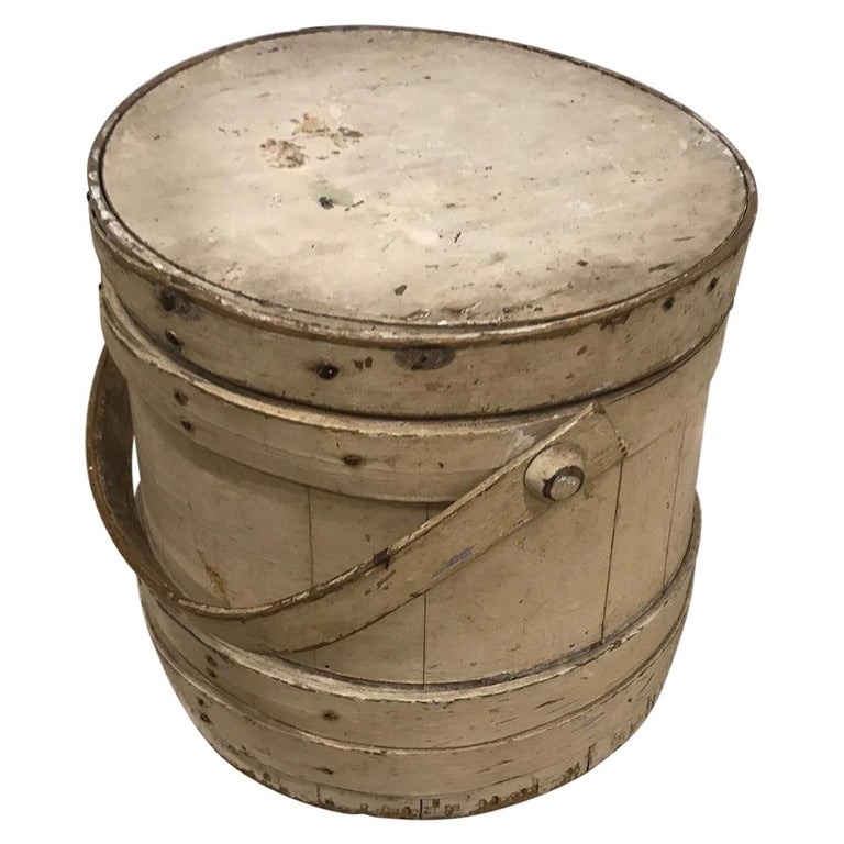 19th Century Original Creme Painted Bucket with Original Lid at 1stDibs