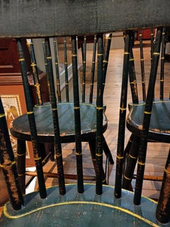 19Thc Original Dark Green Painted Thumb Back Windsor Chairs-5