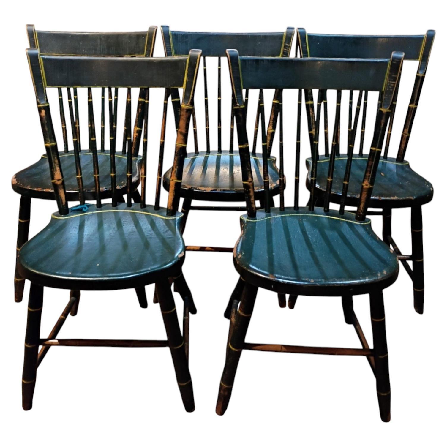 19Thc Original dunkelgrün lackiert Daumen zurück Windsor Stühle-5