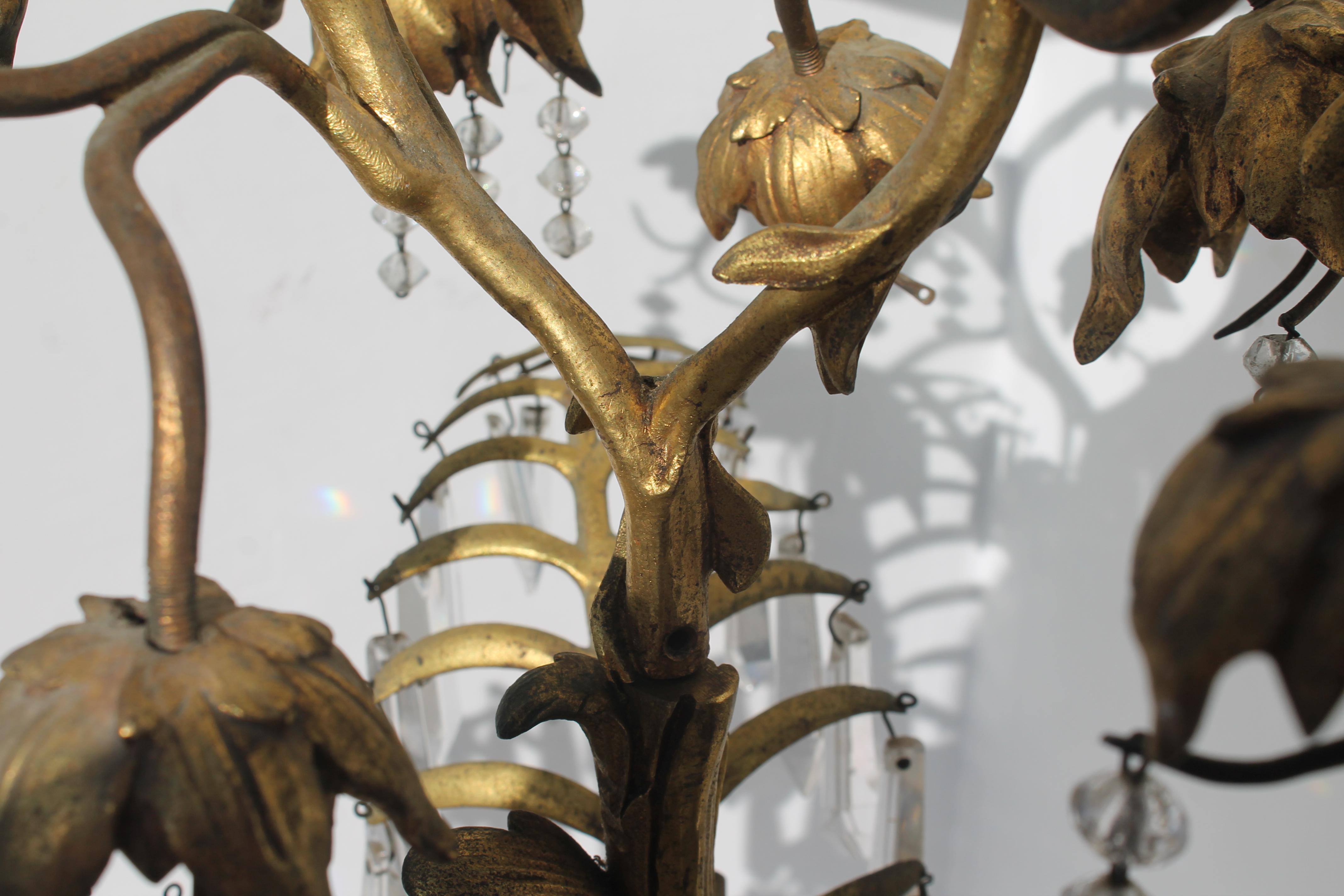 19. Jh. Originaler Kronleuchter aus vergoldeter Bronze mit Kristallpalme von Josef Hoffmann im Angebot 4