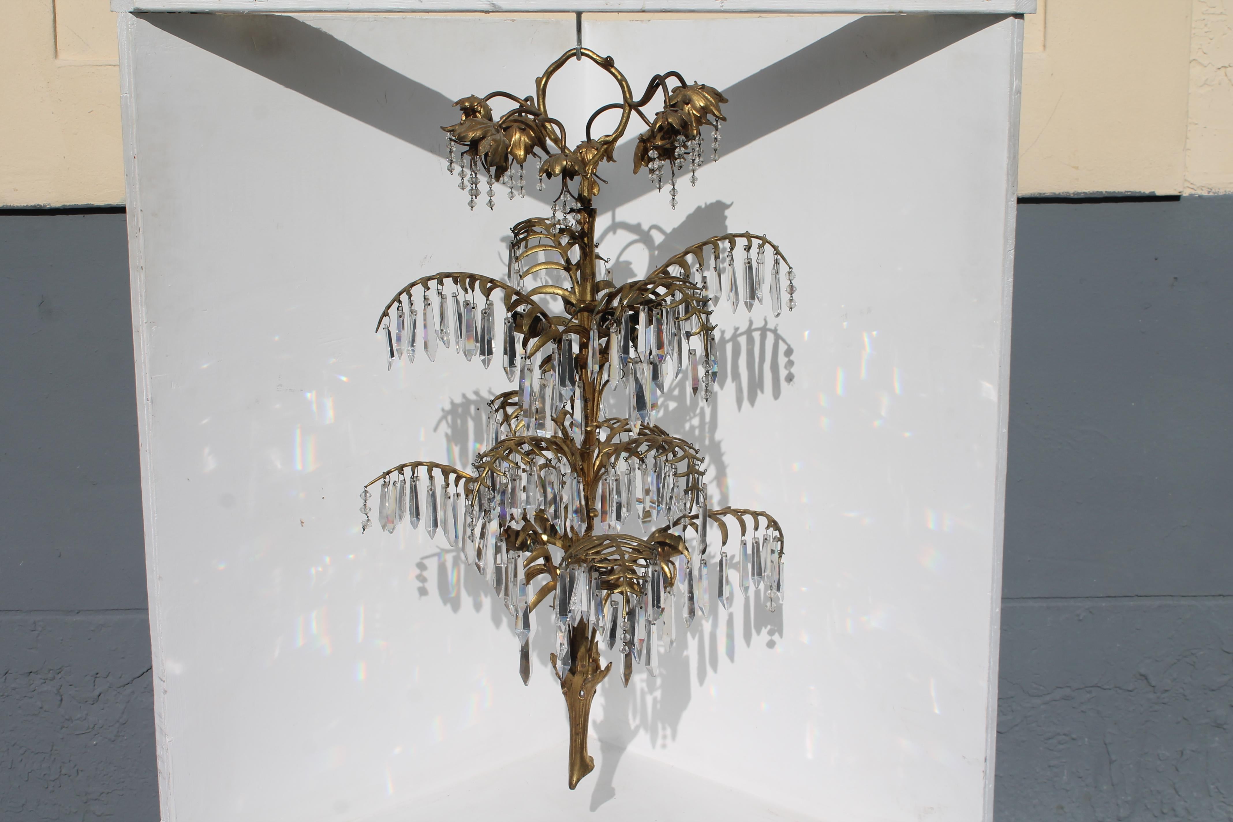 This stunning Gilt Bronze Palm Tree Chandelier was crafted by Josef Hoffmann and it is an Original circe 1890. Original Baccarat Crystal adorned. There are 