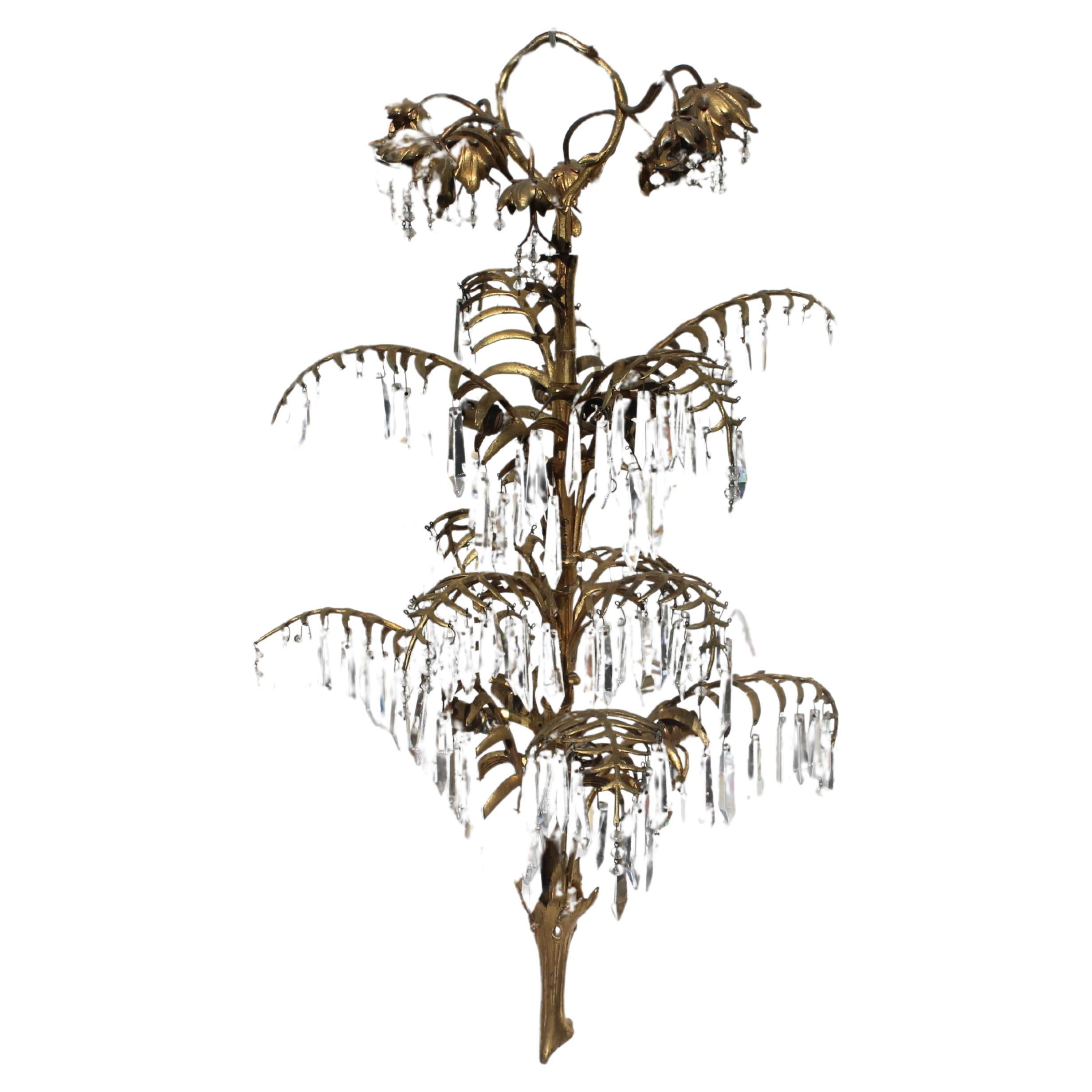 19. Jh. Originaler Kronleuchter aus vergoldeter Bronze mit Kristallpalme von Josef Hoffmann im Angebot