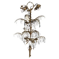 19thc Original Gilt Bronze w/ Crystal Palm Tree Chandelier by Josef Hoffmann