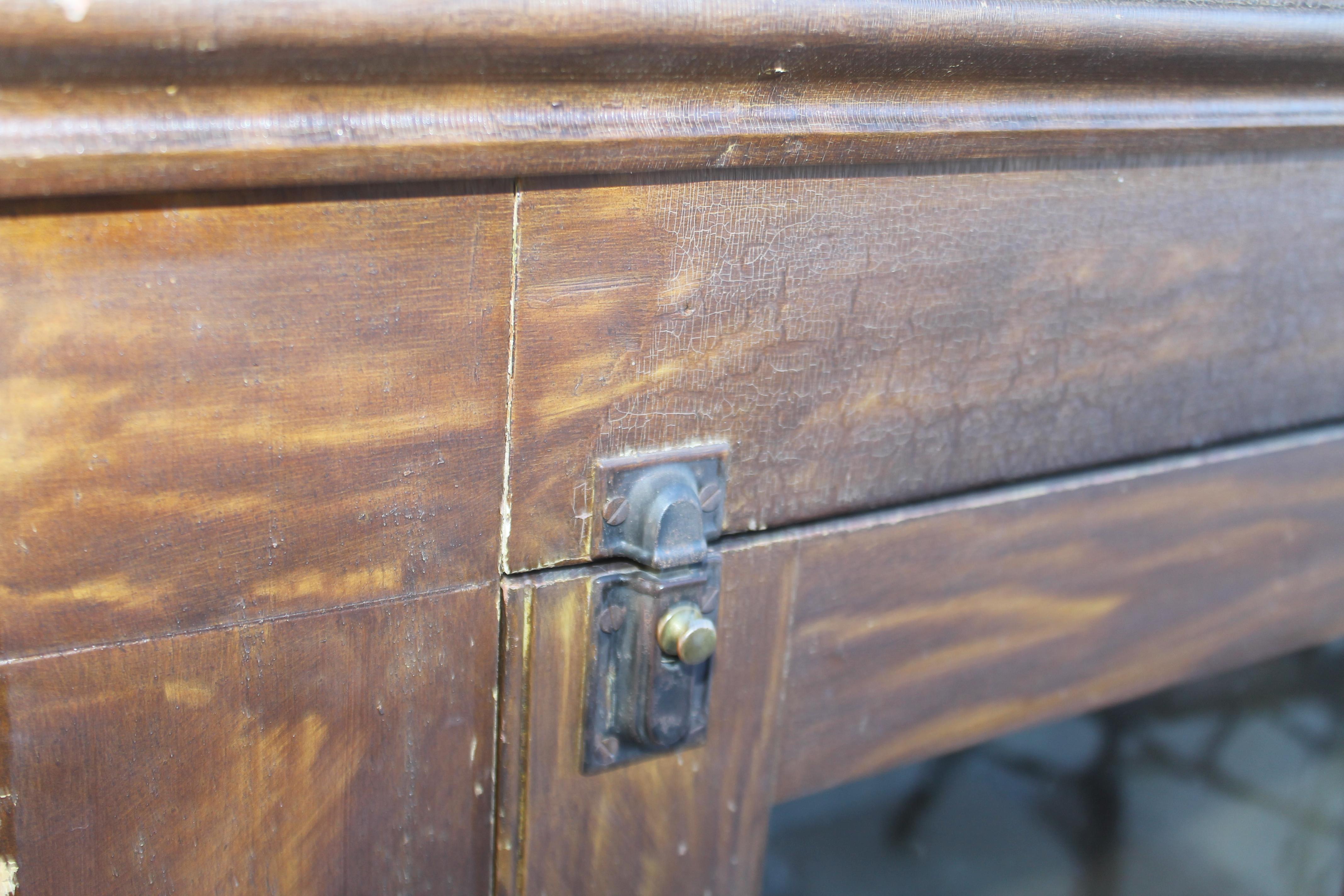 Adirondack 19th C Original Grain Painted Glass Front Cabinet For Sale