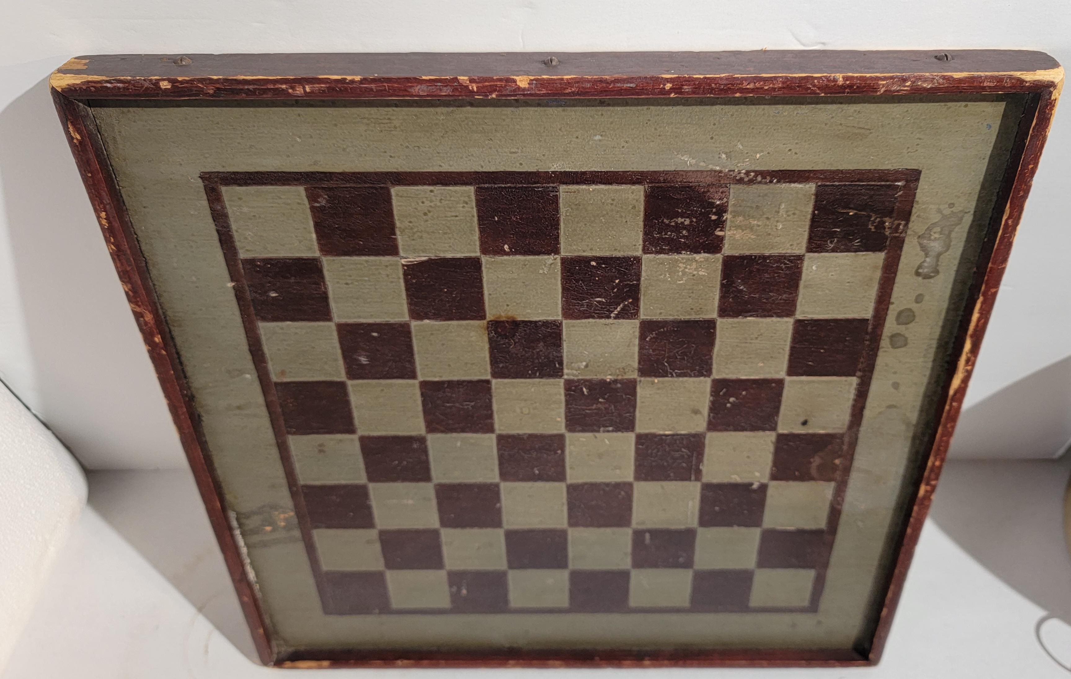 19Thc Original Green & brown painted game board from Pennsylvania. Early cut nails and nice surface.