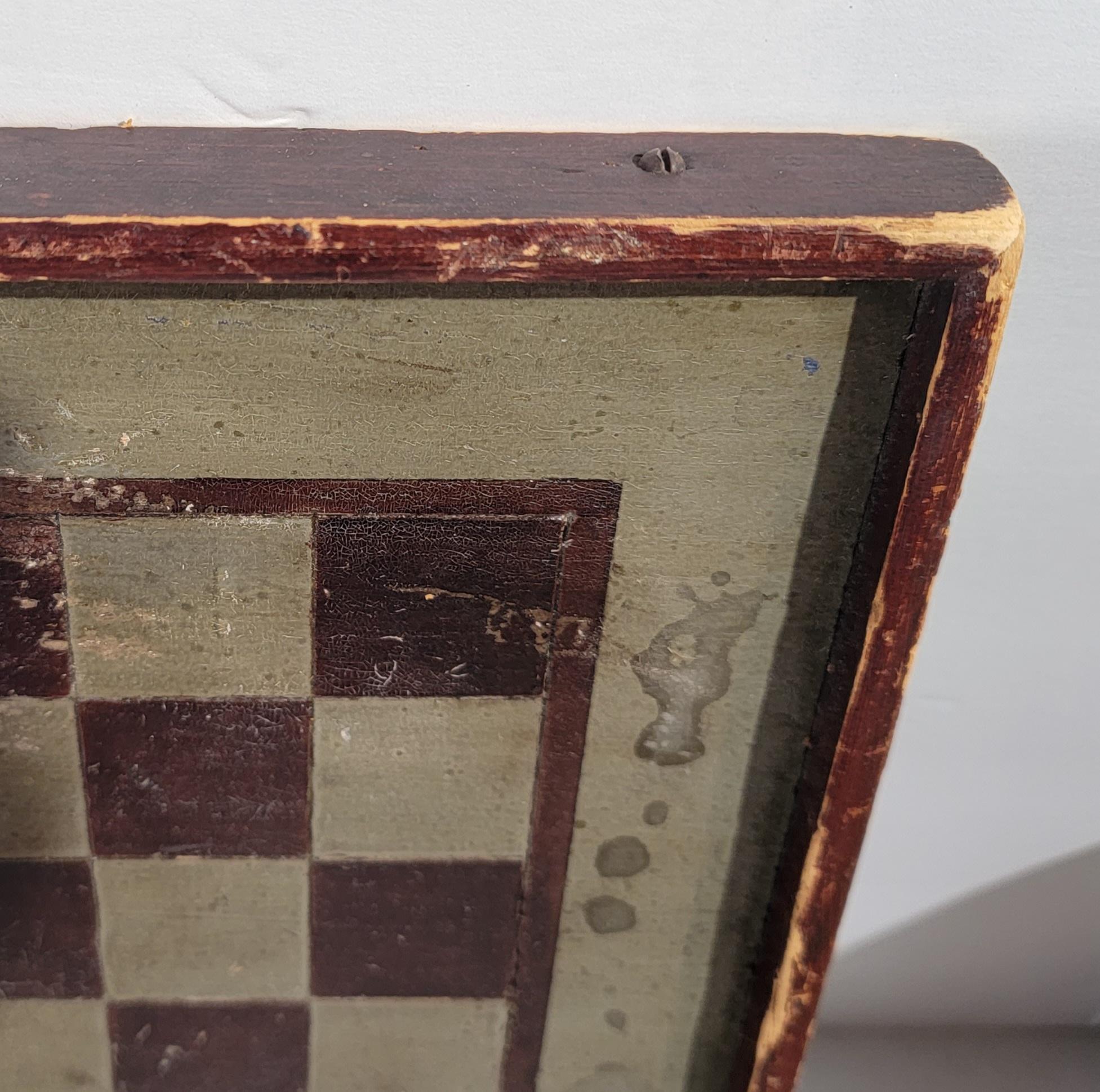 19Thc Original Green & Brown Painted Game Board In Good Condition For Sale In Los Angeles, CA